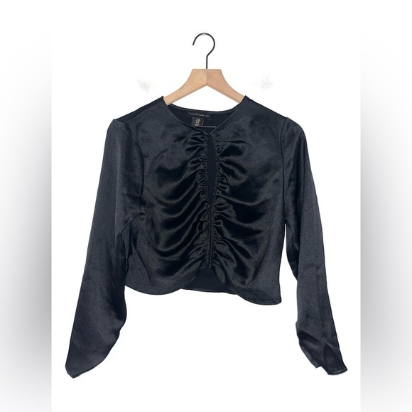 HOUSE OF HARLOW 1960 Revolve Black Satin Long Sleeve Blouse Top Size Medium - Picture 6 of 11